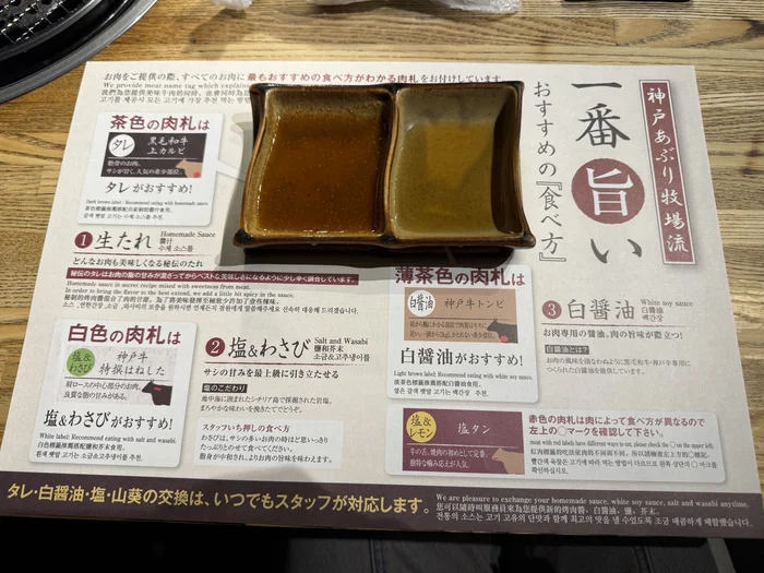 タレ・塩＆わさび・白醤油の肉札システム