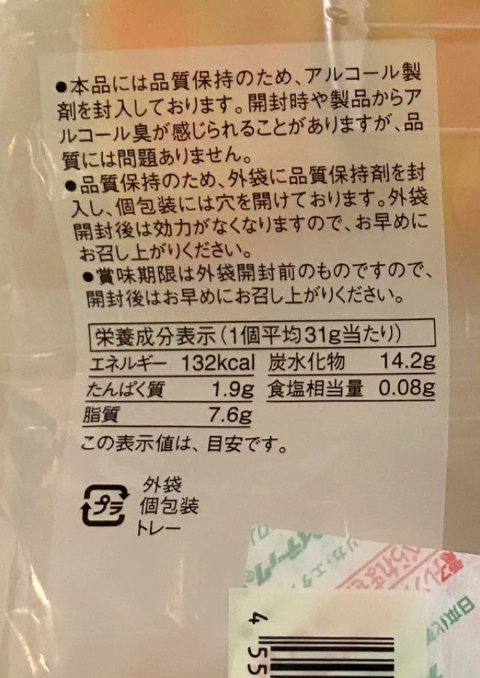 画像 パッケージ裏面の栄養成分表示