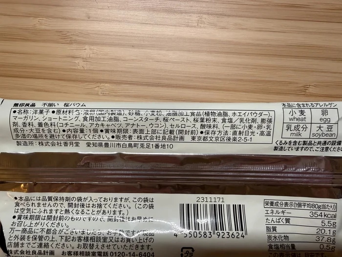 パッケージ裏面の原材料表示