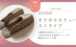 【スリコ新作】オテガルスリッパストライプを2週間毎日使用レビュー！330円の洗える夏用スリッパが期待以上だった話