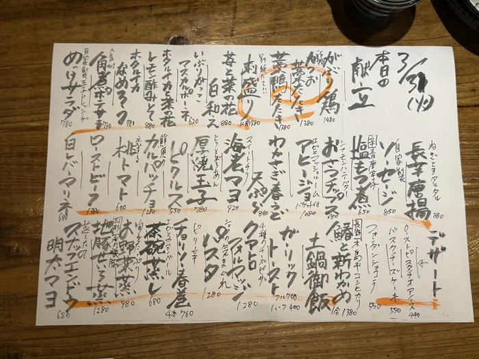 画像 めっけもんの3月3日の手書き本日の献立メニュー、土鍋御飯は鰆と新わかめ