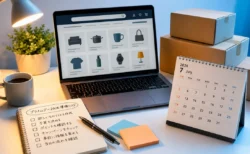 Amazonプライムデー2026の事前準備をイメージした、カレンダーと買い物リスト、配送箱が並ぶデスク風景