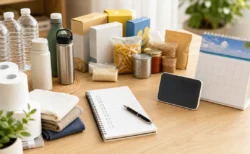 Amazonプライムデー2026で買うものを整理するため、日用品や食品、買い物リストが並んだデスク風景
