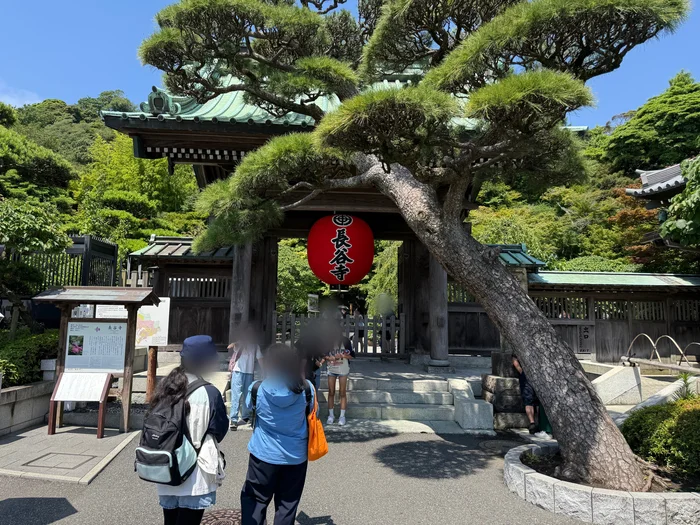 長谷寺の山門と大きな赤い提灯