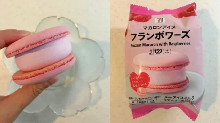セブンイレブン「マカロンアイス フランボワーズ」を実食レビュー!ジュレ入りで味の変化が楽しめる華やかアイス