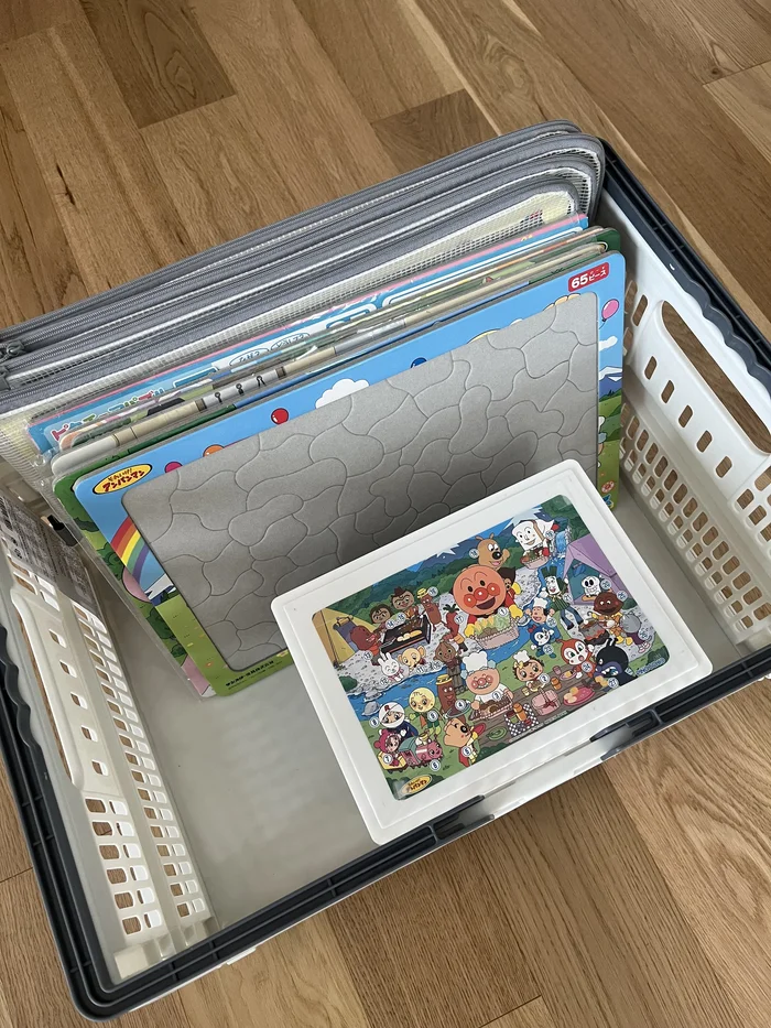 画像 子供のパズルを立てて収納したところ