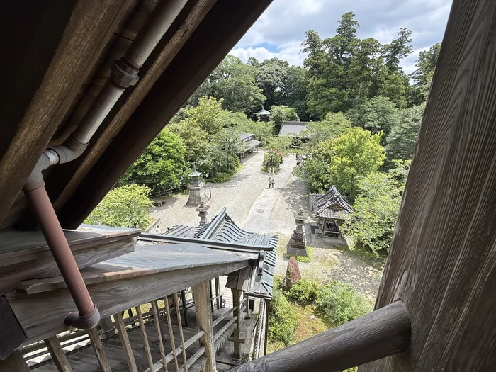 画像 笠森寺観音堂の高い階段から見下ろす緑に囲まれた境内
