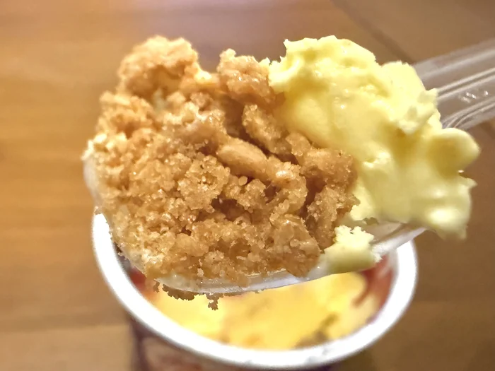 スプーンですくった底のシナモンクッキークランチ