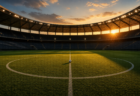 サッカーピッチの夕暮れイメージ写真