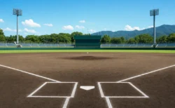 高校野球の球場のダイヤモンド、内野の土とホームベース
