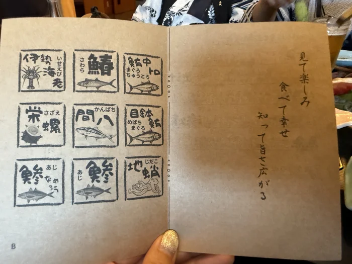 画像 舟盛りに乗る魚介の一覧。伊勢海老・鰆・中トロ・栄螺・間八・目鉢鮪・鯵なめろう・鯵・地蛸