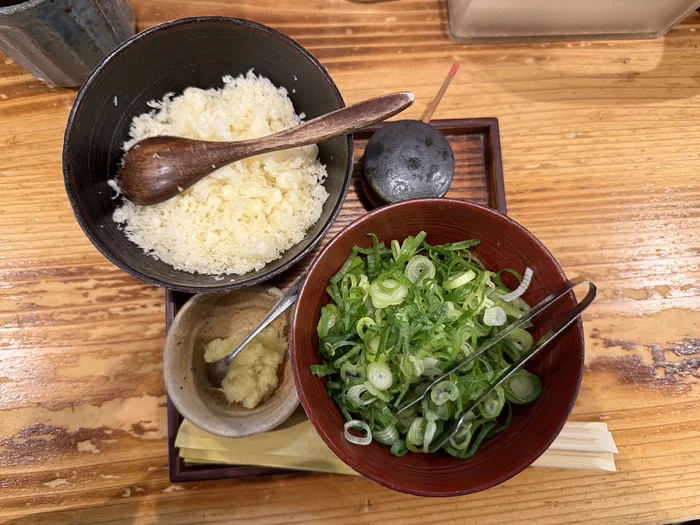 ざるうどんに添えられたたっぷりの薬味