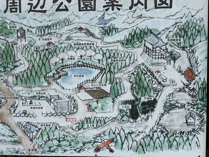 画像 観音堂や女人坂、弁天池などが描かれた笠森観音周辺公園案内図