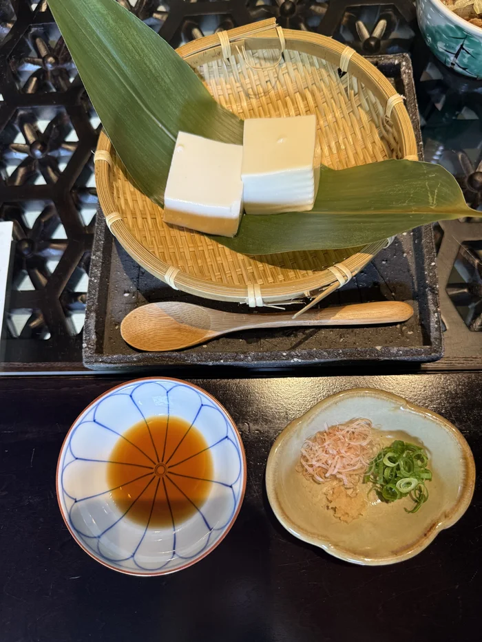 画像 笹の葉を敷いたざるにのった冷奴と、薬味とやっこ醤油