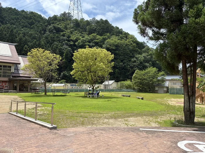 子どもが自由に遊べるKITO FOREST MARKET SHIMOICHIの芝生の校庭