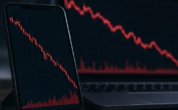 株価チャートが下落する画面のクローズアップイメージ