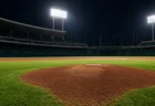 ナイター照明の野球場のマウンド