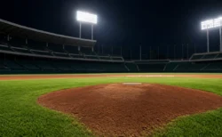 ナイター照明の野球場のマウンド