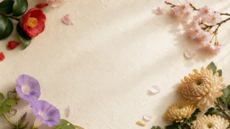和紙と椿・桜・菊を組み合わせた和柄のイメージ