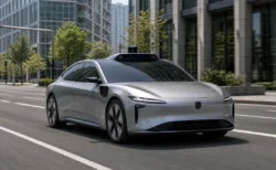 自動運転センサーを搭載した車両が都市部の道路を走行するイメージ