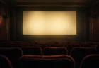 明かりの灯る映画館の客席とスクリーン