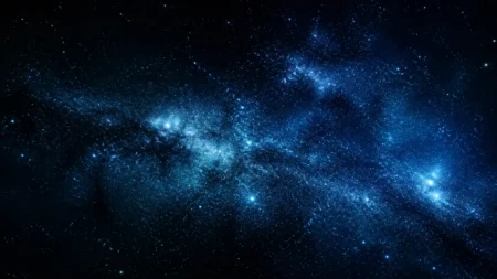 夜空とフォースの光を思わせる幻想的な宇宙のイメージ