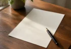 木製の机に置かれた手書きの手紙と万年筆、柔らかい自然光
