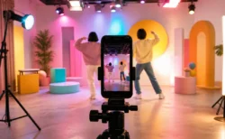 SNSでバズるショート動画撮影をイメージした明るいスタジオセット