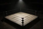 スポットライトに照らされた無人のプロレスリング