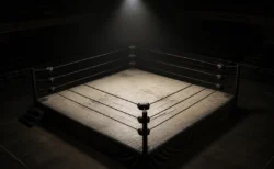 スポットライトに照らされた無人のプロレスリング