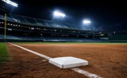 夜のメジャーリーグ球場、三塁ベース付近のイメージ