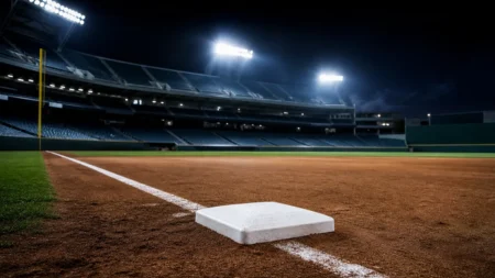 夜のメジャーリーグ球場、三塁ベース付近のイメージ