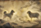 和柄と十二支の動物モチーフを思わせる幻想的な抽象イメージ