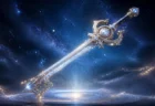 星空を背景に輝く幻想的な鍵の形をした剣