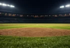 夜間照明に照らされた野球場のマウンド付近のイメージ