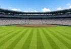 甲子園球場を思わせる満員の観客席とグラウンドの写実的情景