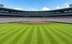 甲子園球場を思わせる満員の観客席とグラウンドの写実的情景