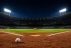 ナイター照明に照らされた野球場のスタンドと夜空のイメージ