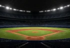 ナイター照明に照らされたドーム球場の内野グラウンドと観客席