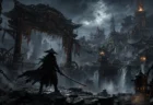 剣を構えた武侠風の戦士のシルエットと、光と影が交錯するダークな幻想世界のイメージ