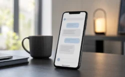スマートフォンでチャット型AIアプリを操作するイメージの写実的な情景