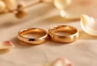 花びらに囲まれて並ぶ2つの結婚指輪
