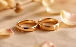 花びらに囲まれて並ぶ2つの結婚指輪