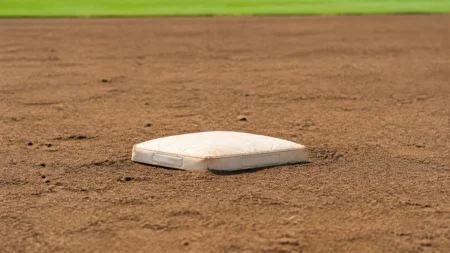 夏の甲子園を思わせる二塁ベース付近の土のグラウンドのイメージ