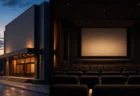 夕方の映画館の外観を写した写真