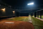 夜の野球場、ブルペン付近の投球練習エリア