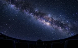 冬の星空が投影されたプラネタリウムのドーム内部