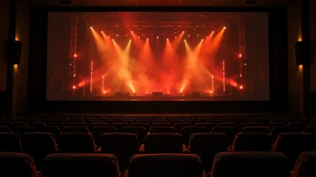 映画館の大スクリーンに映るライブのステージ照明