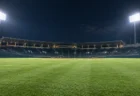 夜の屋外野球場の外野と照明塔