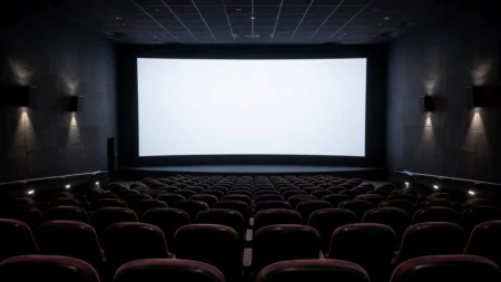 上映前の無人の映画館スクリーン